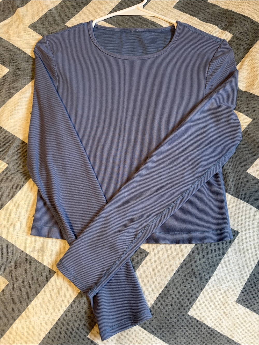 Women's Long-Sleeve Ribbed Crew Neck Top - Blue
